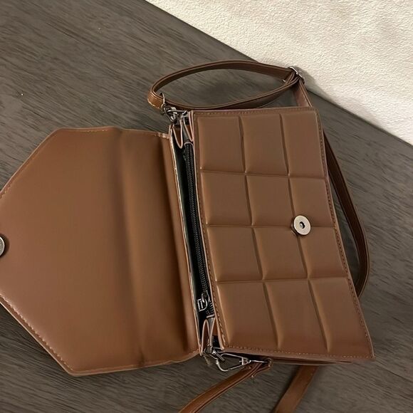 Fashion Rhombus brown‎ quilted crossbody shoulder bag - Picture 9 of 16